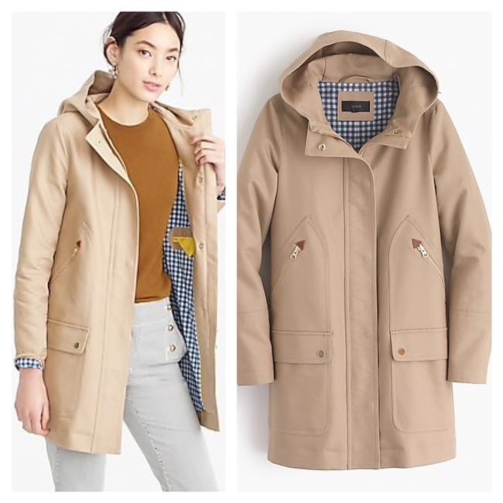 J Crew Beige and Gingham Chateau Trench Coat
